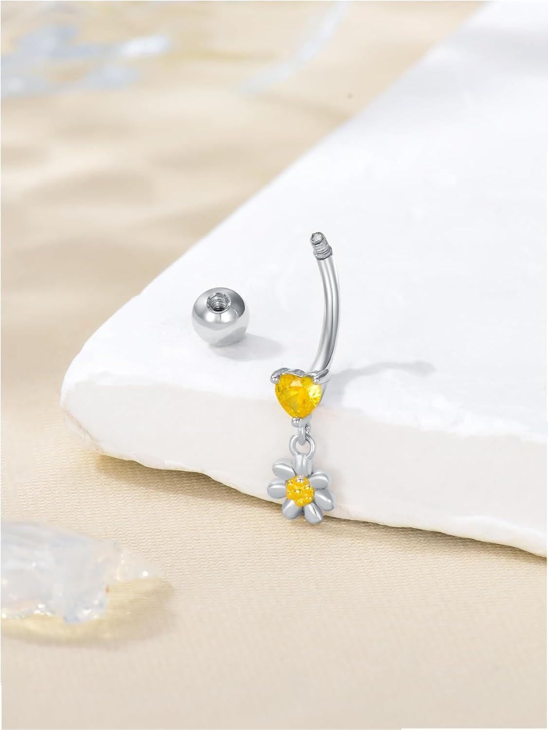 Sterling Silver Daisy Butterfly Cat Belly Button Ring Dangling Jewelry-0-2