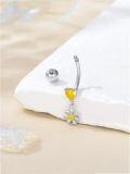 wholesale 925 Sterling Silver Daisy Flower Belly Button Ring with Yellow Heart Pendant Jewelry for Women Gifts-0-1
