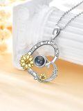 wholesale 925 Sterling Silver YOU ARE MY SUNSHINE Projection Necklace w/ Sunflowers & Crystals - Romantic Gift for Women-0-1