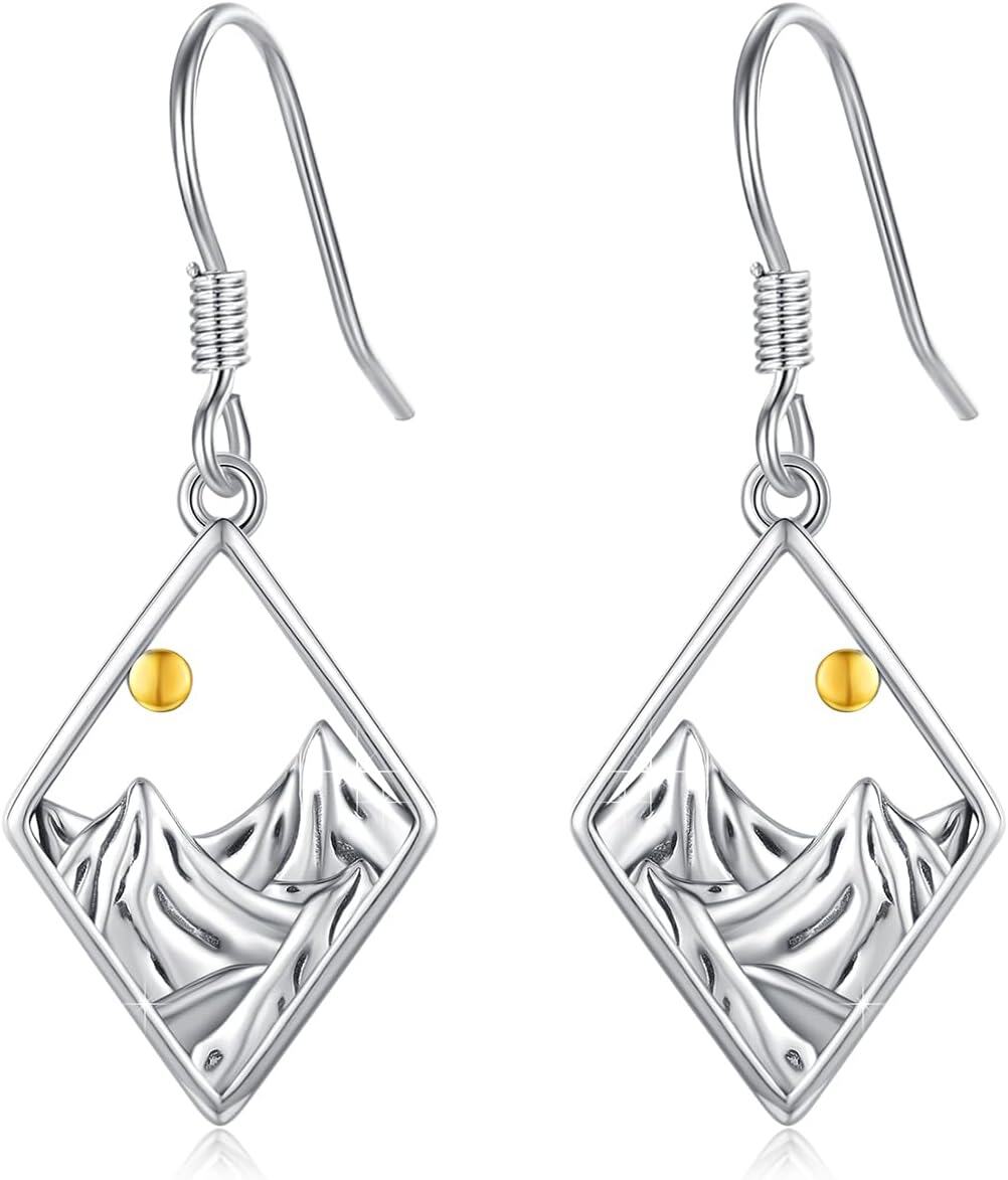 Sterling Silver Abalone Mountain Earrings for Women Nature Dangle Jewelry Gifts-C-Rhombus Mountain