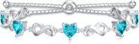 wholesale Sterling Silver 12 Gemstone Infinity Love Birthstone Bracelet Heart Cut Adjustable for Women Mother Daughter Wife-Dec-Blue
