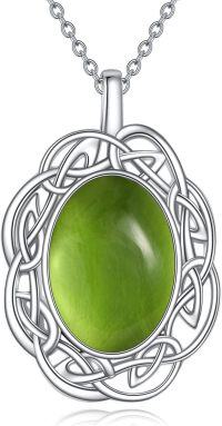 wholesale 925 Sterling Silver Oval Green Stone Celtic Knot Pendant Necklace-peridot