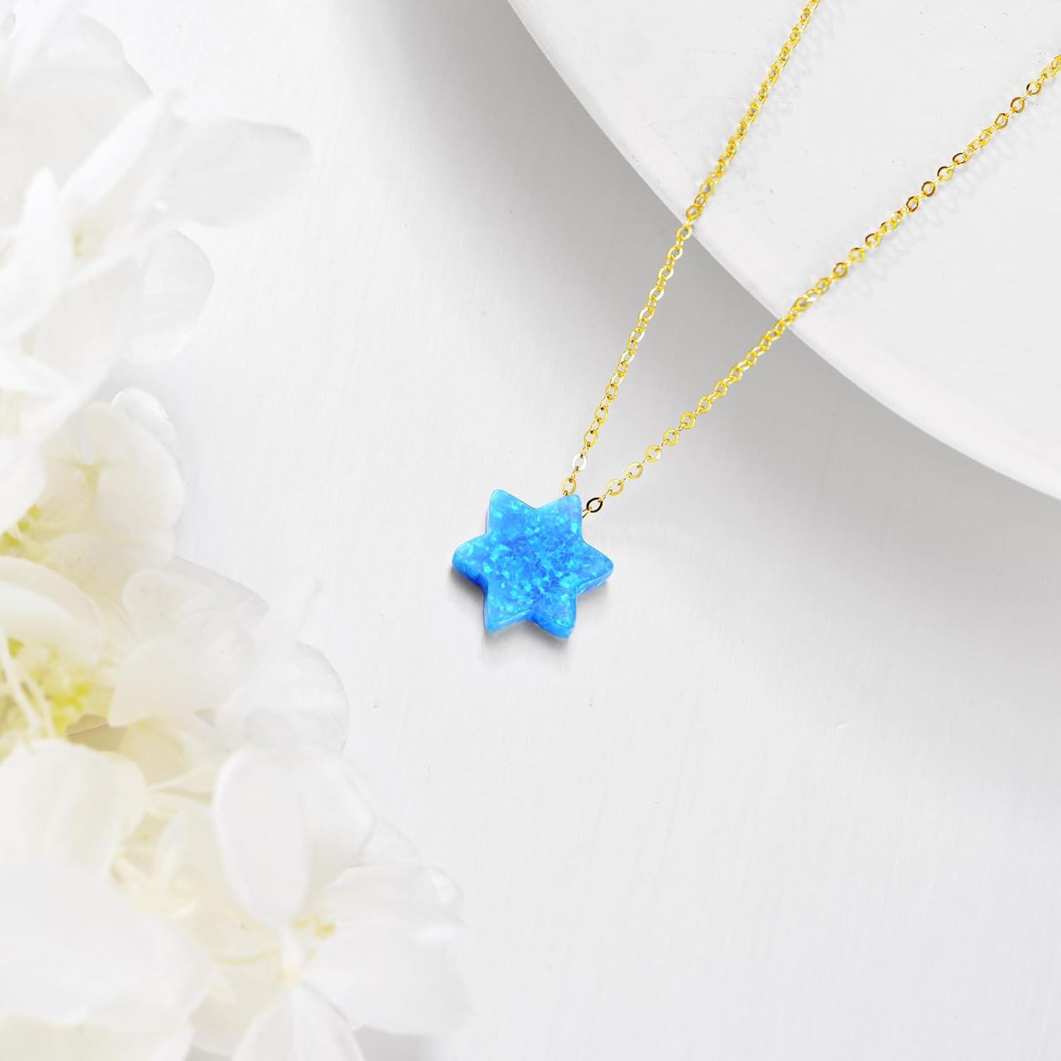 wholesale 14K Gold Blue Opal Evil Eye Hamsa Butterfly Heart Pendant Necklace-0-5
