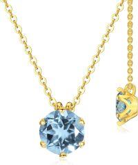 wholesale 14K Gold Created Birthstone 1ct Round Necklace for Women 16+2 -created aquamarine