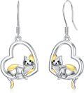 wholesale 925 Sterling Silver Heart-Shaped Cat Dangle Earrings - Gifts for Women-0-0