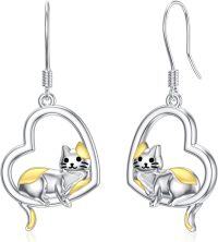 wholesale 925 Sterling Silver Heart-Shaped Cat Dangle Earrings - Gifts for Women-Cat