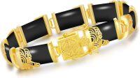 wholesale 18kt Gold Plated Sterling Silver Jade Bracelet for Women Fine Jewelry Gift-8.5 Inches A4-Black Onyx-Gold