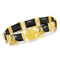 wholesale 925 Sterling Silver Green Jade Link Bracelet Wholesale With Intricate Clasp Design-8.5 Inches A4-Black Onyx-Gold