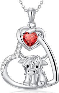 wholesale 925 Sterling Silver Red Garnet & White Cubic Zirconia Scottish Highland Cow Heart Necklace for Women Girls Gifts from Scotland-Cow Heart-Ruby