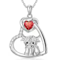 wholesale 925 Sterling Silver Red Garnet & White Cubic Zirconia Scottish Highland Cow Heart Necklaces Wholesale for Women Girls Gifts from Scotland-0-0