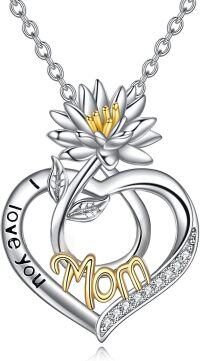 wholesale 925 Sterling Silver Lotus Heart Pendant I Love You MOM Necklace Mother's Day Gifts for Women-01-January-Snow Lotus