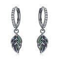 wholesale 925 Sterling Silver Gold-Plated Abalone Shell Leaf Drop Huggies Earings-0-0