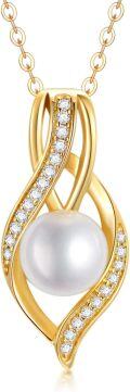 wholesale 14K Gold Infinity Shape Freshwater Pearl & Cubic Zirconia Pendant Necklace for Women (Length: 16-18)-0-0