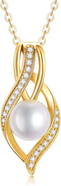 wholesale 14K Gold Infinity Shape Freshwater Pearl & Cubic Zirconia Pendant Necklace for Women (Length: 16-18)-14K Gold Pearl Necklace