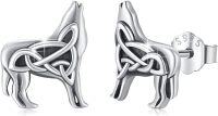wholesale 925 Sterling Silver Wolf Celtic Knot Stud Earrings Norse Viking -Black Wolf-02