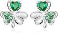 wholesale 925 Sterling Silver Shamrock Heart-Shaped Stud Earrings with Green Stones - Perfect for St Patricks Day-0-0