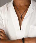 wholesale 925 Sterling Silver Black Cross Necklace with Curb Chain for Men & Women (24)-0-4