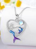 wholesale 925 Sterling Silver Heart-Shaped Mermaid Wave Moonstone Pendant Necklace for Women's Gifts-0-2