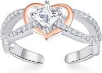 wholesale 925 Sterling Silver Princess Cut Cubic Zirconia Heart Infinity Promise Ring with Adjustable Band for Women-D April