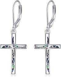 wholesale 925 Sterling Silver Cross Earrings with Abalone Shell Inlay s for Women-Abalone filigree cross earrings