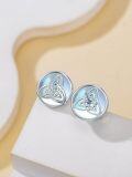 wholesale 925 Sterling Silver Celtic Knot Stud Earrings with Opalite Stone and Blue Mother-of-Pearl Centerpiece-0-2