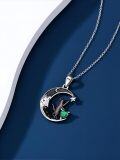 wholesale 925 Sterling Silver Black Cat Necklace with Heart Birthstone Crescent Moon Star Pendant Gothic Jewelry Gift for Women Wife Cat Lover-0-4