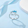 wholesale 925 Sterling Silver Blue Opal Whale Tail Crown Adjustable Ring Ocean  for Women Girls-0-2