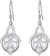 wholesale 925 Sterling Silver Birthstone Irish Celtic Claddagh Love Heart Drop Dangle Earrings-04-April(Diamond)