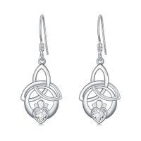 wholesale 925 Sterling Silver Birthstone Irish Celtic Claddagh Love Heart Drop Dangle Earrings-04-April(Diamond)