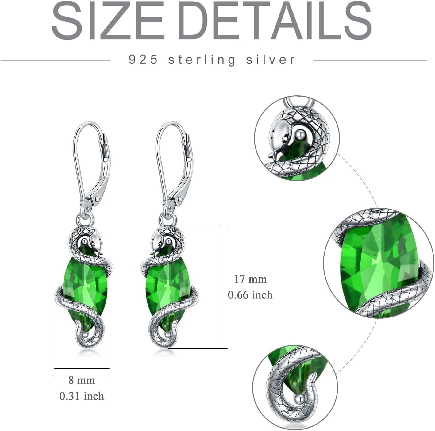 Sterling Silver Crystal Vintage Snake Dangle Drop Leverback Earrings for Women-0-4