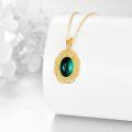wholesale 14K Yellow Gold Sterling Silver Oval Emerald Pendant Celtic Knot Necklace-0-2