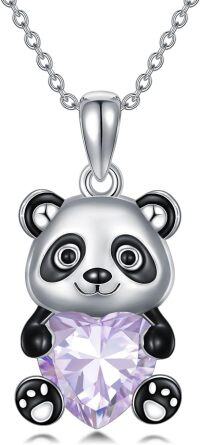 wholesale Metal Stone Panda Heart Pendant Necklace Women s Gift-June