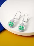 wholesale 925 Sterling Silver Green Enamel Celtic Knot Drop Earrings Luck Charm Jewelry for Women Gifts 4-Leaf Clovers Irish Style-0-4
