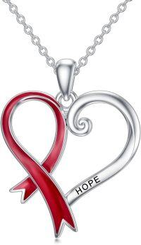 wholesale 925 Sterling Silver Hope Heart with Red Ribbon Breast Cancer Awareness Pendant Necklace-A-4