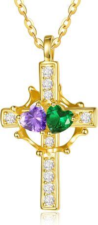 wholesale  Sterling Silver Birthstones Gold Cross Necklace for Women -02-05-Feb-May-02-05-Feb-May