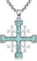 wholesale 925 Sterling Silver Turquoise Inlay Jerusalem Cross Pendant Necklace for Men & Women Christian Gifts-0-0