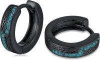wholesale Black  Celtic Knot Blue Stone Inlay Huggie Hoop Earrings 15mm  for Women and Men-Celtic-Turquoise