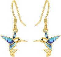 wholesale 925 Sterling Silver with Abalone Shell Inlay Hummingbird Drop Earrings for Women-Gold