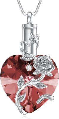 wholesale 925 Sterling Silver Birthstone Heart Rose Flower Urn Necklace for Ashes Memorial Jewelry-06-June-Alexandrite