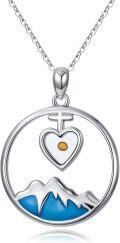 wholesale 925 Sterling Silver Heart & Mountain Pendant with Yellow Stone and Cross Charm - Christian Faith  for Women-0-0