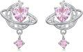 wholesale Sterling Silver Cubic Zirconia Pink Heart Star Dangle Earrings for Women-0-0