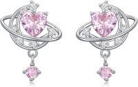 wholesale Sterling Silver Cubic Zirconia Pink Heart Star Dangle Earrings for Women-Heart Planet Moon Star