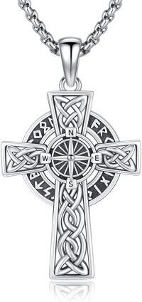 wholesale 925 Sterling Silver Compass Norse Pendant with Valknut and Wolf Design for Men & Women-Compass