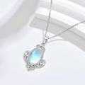 wholesale 925 Sterling Silver Oval Rainbow Moonstone & Cubic Zirconia Pendant Necklace for Women-0-2