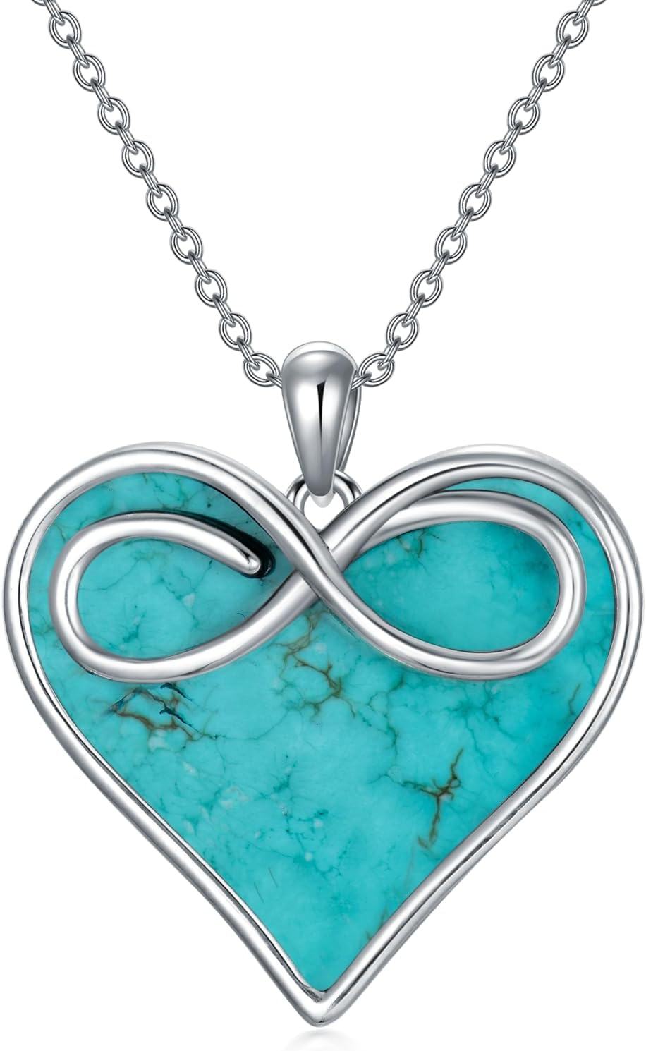 925 Sterling Silver Infinity Turquoise Heart Pendant Necklace Gift for Women-0-0