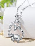 wholesale 925 Sterling Silver Cute Sloth Family Heart Vine Pendant Necklace Platinum Plated-0-1