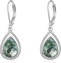 wholesale Sterling Silver Dangle Earrings with Opal Larimar Lapis Sapphire Turquoise Moss Agate Crystal Jewelry Gift for Women-Moss Agate