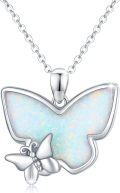 wholesale 925 Sterling Silver White Opal Butterfly Pendant Necklace Minimalist Charm s for Her-0-0