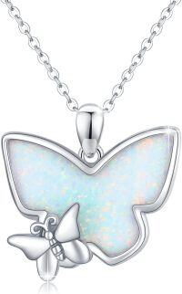 wholesale 925 Sterling Silver White Opal Butterfly Pendant Necklace Minimalist Charm s for Her-Butterfly Necklace(White 1)