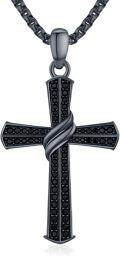 wholesale 925 Sterling Silver Twisted Black Cubic Zirconia Cross Pendant Necklace for Men & Women-0-0